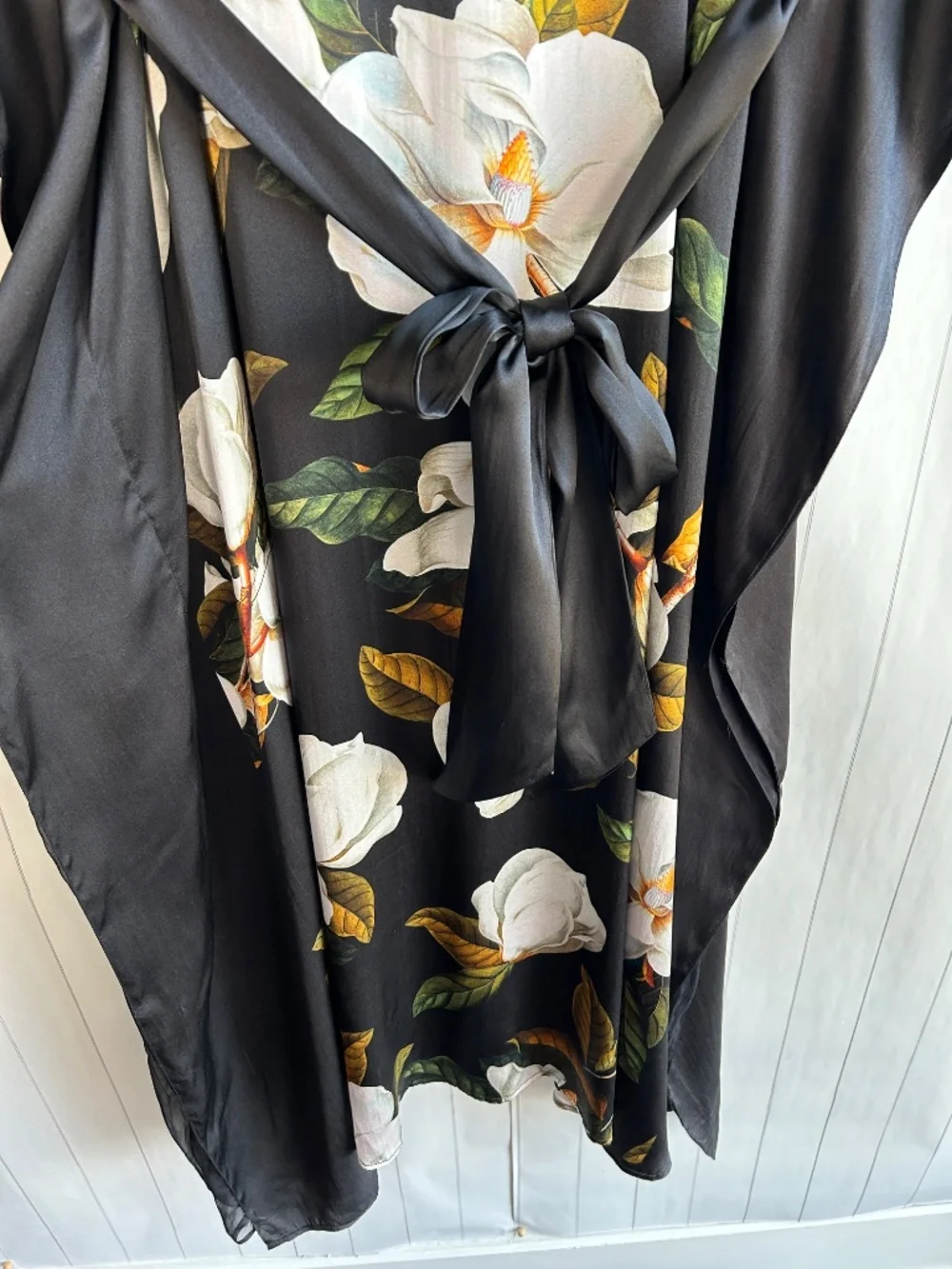 Nicoblu plus size 1X 2X 3X 4X Camellia belted kaftan maxi dress black 100% silk - Picture 8 of 14